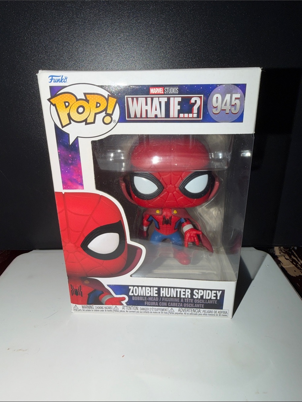 Funko Pop! What If...? #945 Zombie Hunter Spidey - Red, Blue & Black
